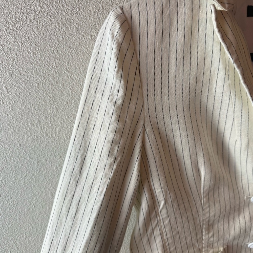 Rag & Bone Blazer Ivory Navy Pinstriped Linen Cotton Blend Business Casual Sz 6 - Picture 11 of 16